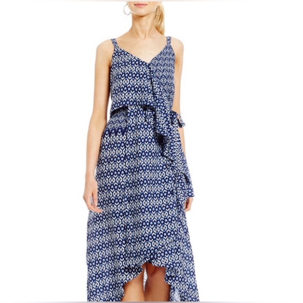 Gibson Latimer | Bohemian blue patterned wrap dress | Size: XL